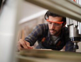 Carpenters Assembling Furniture, Small business in wood DIY workplace office background