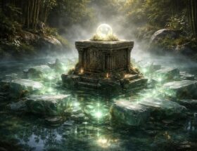 explorez la signification mystique de l'autel du bassin de jade morcelé, un objet sacré empreint de symbolisme et de spiritualité.