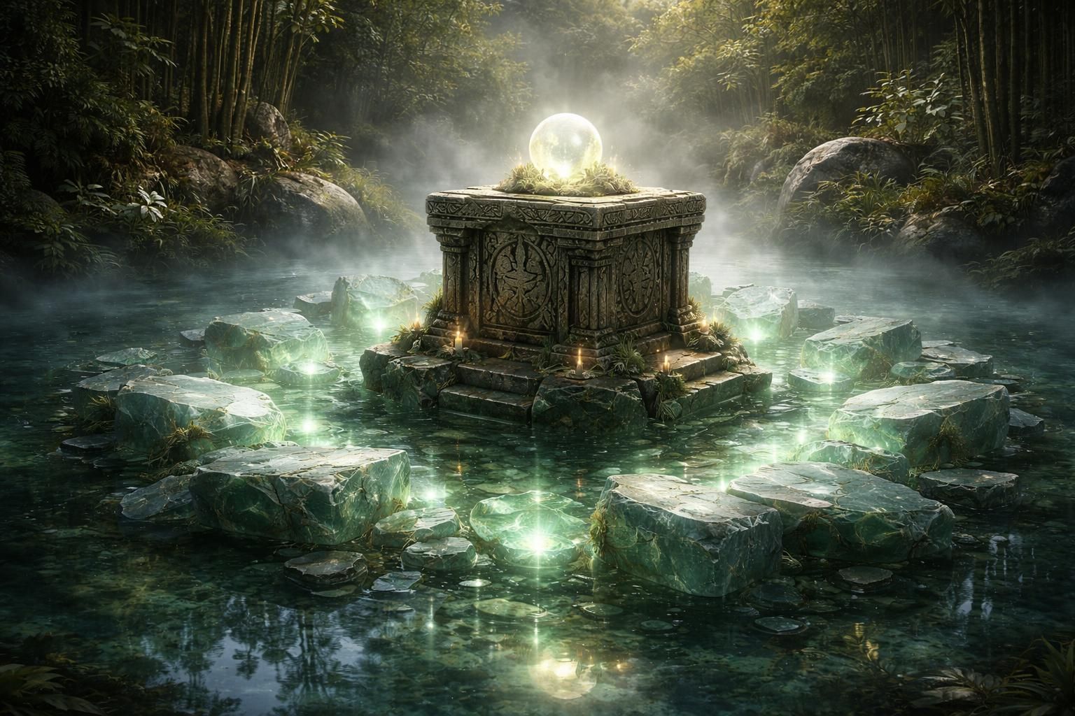 explorez la signification mystique de l'autel du bassin de jade morcelé, un objet sacré empreint de symbolisme et de spiritualité.