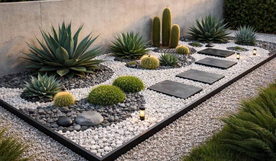 découvrez des idées créatives pour aménager un parterre moderne avec des cailloux sans entretien, alliant esthétique et simplicité pour un jardin élégant toute l'année.