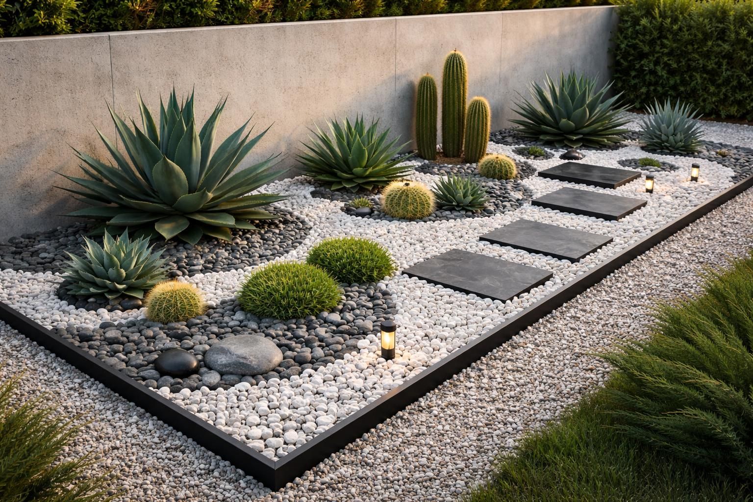 découvrez des idées créatives pour aménager un parterre moderne avec des cailloux sans entretien, alliant esthétique et simplicité pour un jardin élégant toute l'année.