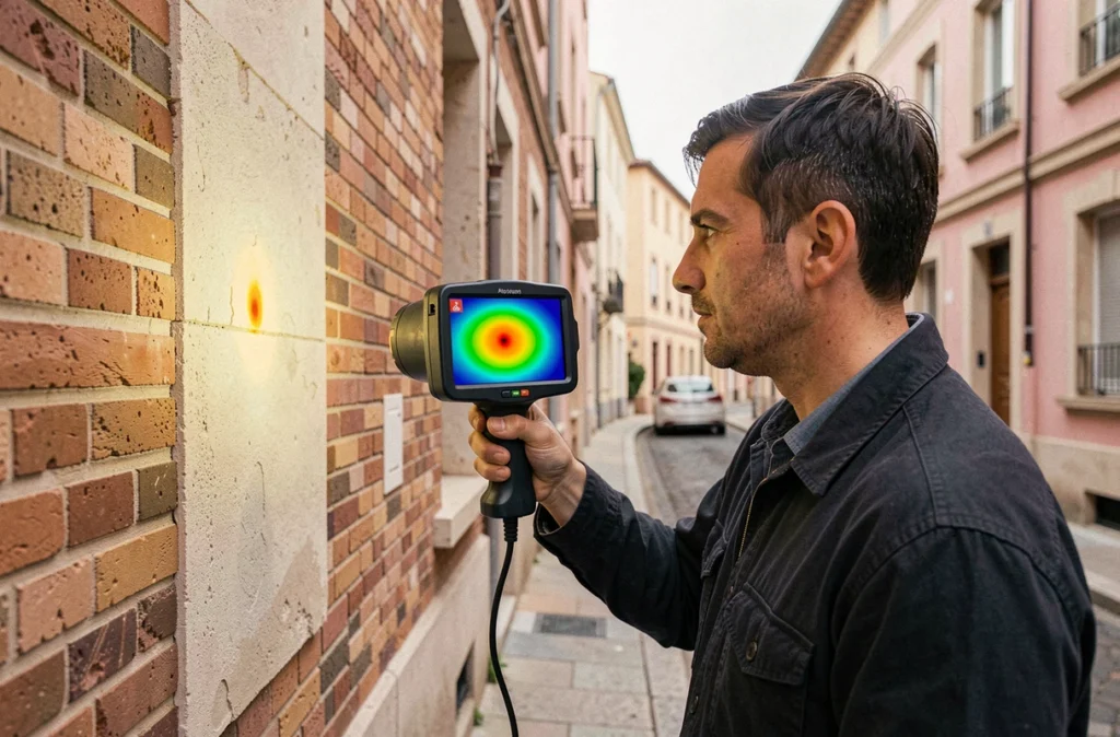 Technicien réalisant un audit thermique sur une maison toulousaine pour préparer une rénovation énergétique