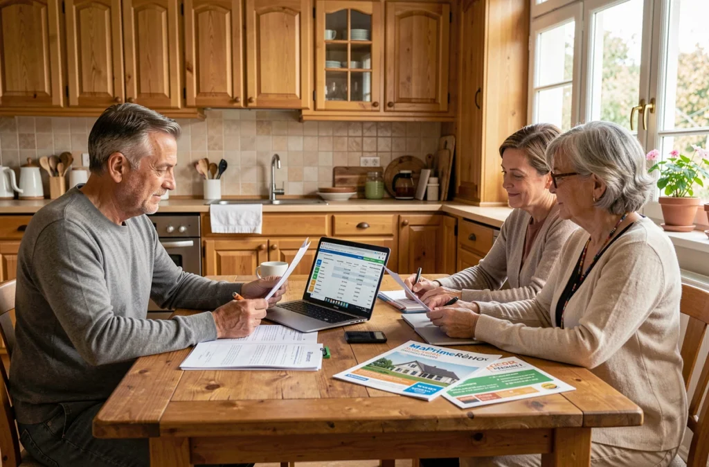 Conseiller de Pierre Énergie présentant les aides financières pour la rénovation énergétique globale à un couple